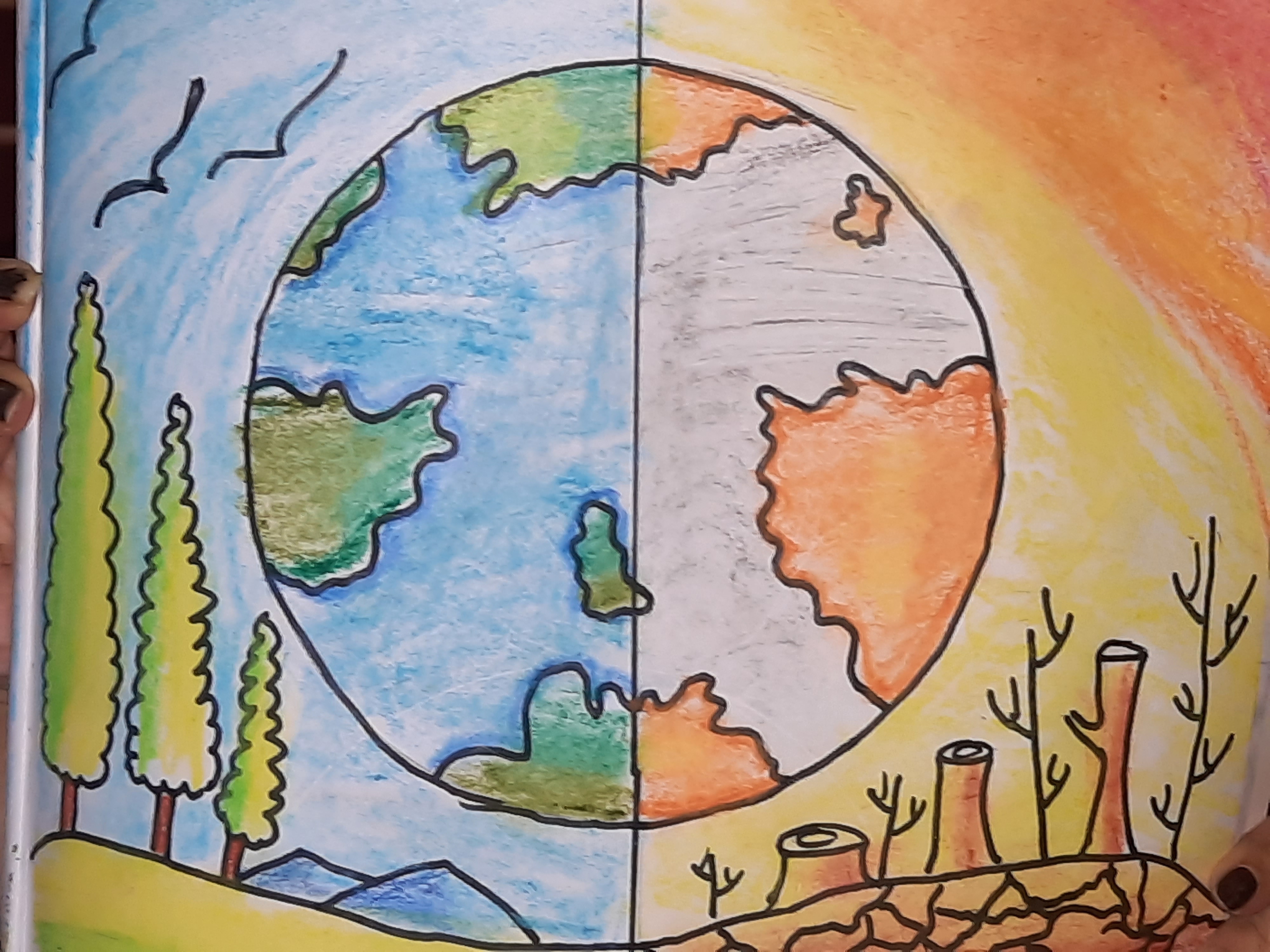 Earth drawings, Save earth drawing, Drawing for kids