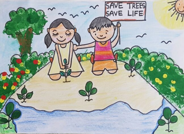 Save Tree Poster Drawing for Kids Very Easy Step by Step | Drawing on save  trees save life - YouTube | Tree drawing for kids, Poster drawing, Kids  canvas art